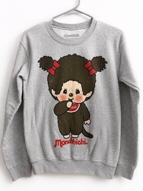 Vintage Monchhichi Gray Graphic Sweatshirt with Character Print